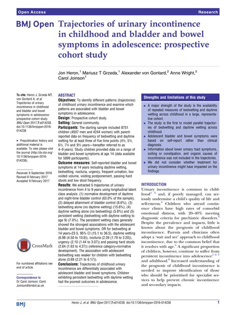 Pdf Trajectories Of Urinary Incontinence In Childhood And Bladder And