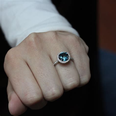 London Blue Topaz Engagement Ring Diamond Side Stones 14k Gold Etsy