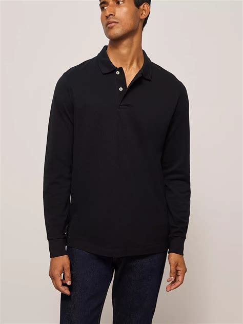 John Lewis Supima Cotton Long Sleeve Jersey Polo Shirt Black At John