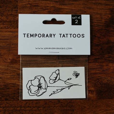 Fine Line Poppy Temporary Tattoo By Jakenowicz Set Of 3 Etsy