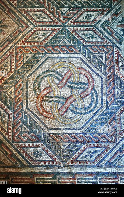 Close Up Picture Of The Roman Mosaics Of The Room With Star Shaped