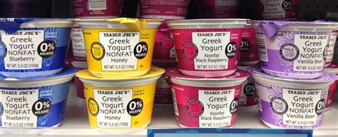 Not only is trader joe's nonfat greek yogurt completely fat free but it also contains more than double the amount of protein than the whole milk variety. Trader Joe's Snacks You Need in Your Dorm Room