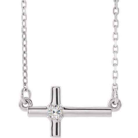 Diamond2deal 14k White Gold Round Diamond Sideways Cross Necklace 18