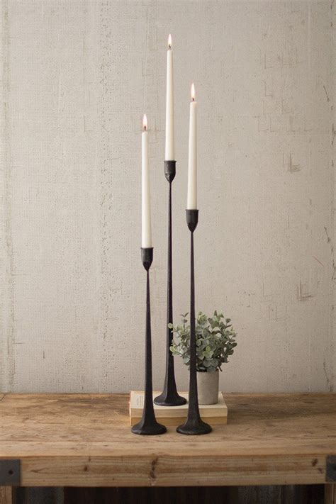 Set Of 3 Cast Iron Tall Taper Candle Holders Sleek And Simple These