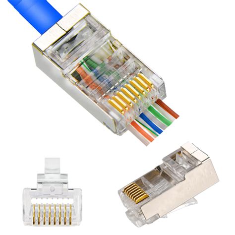 Rj45 Cat5 Cat6 Shielded Connector End Pass Through Gold Plated Ethernet