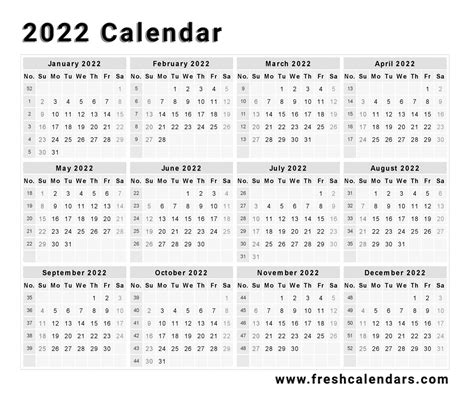 2022 Printable Yearly Calendar Free Letter Templates