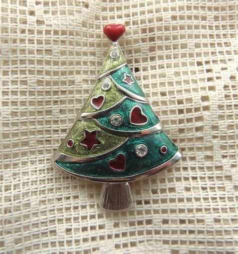 Christmas Tree Pin Enamel Jewelry Enamel Brooch Rhinestone Etsy