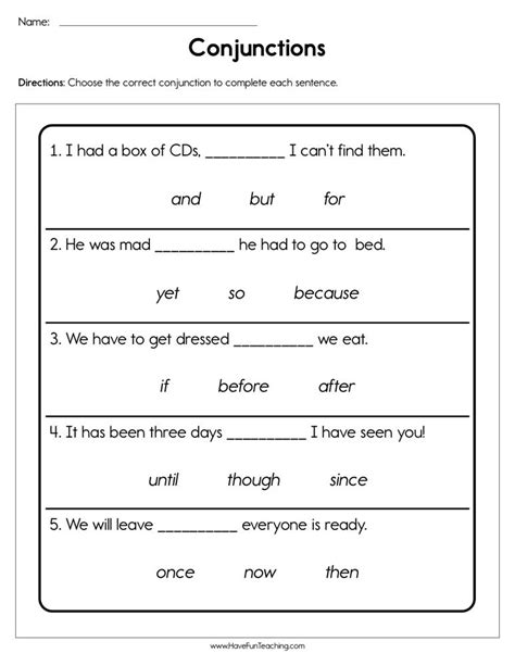Conjunctions Worksheet By Teach Simple