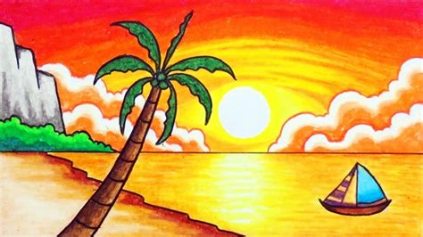 15 Gambar Pemandangan Pantai dan Laut yang Mudah untuk Digambar