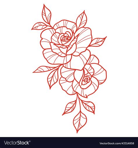 Red Rose Line Art Flower Drawing Royalty Free Vector Image