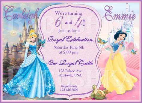 Snow White And Cinderella Double Birthday Party Invitation Twins