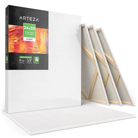 Arteza Stretched Canvas Classic White 24x30 Large Blank Canvas