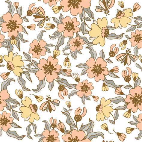 Modern Floral Pattern Large Flowers And Butterflies Seamless Pattern