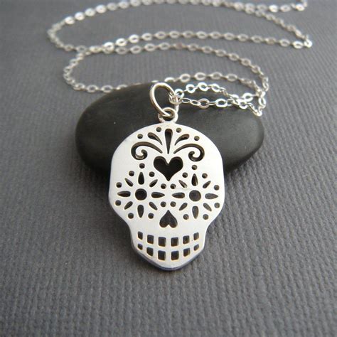 Sterling Silver Sugar Skull Necklace Small Calavera Day Of The Etsy