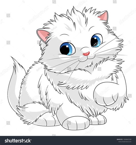 Kitten Images Cartoon Cute Cartoon White Kitten Vector Image By C