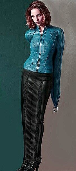 Turquoise Leather Armbinder Jacket And Long Black Leather