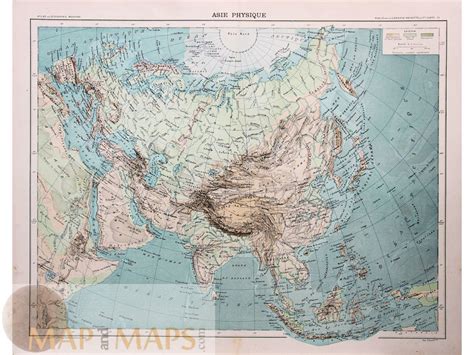 Asia Physical Old Map Asian Geography Schrader 1890 Mapandmaps