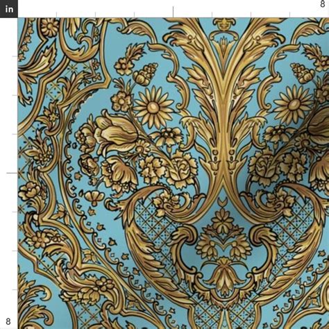 Rococo Fabric Rococo Gold By Olgart Faux Gilt Blue Etsy