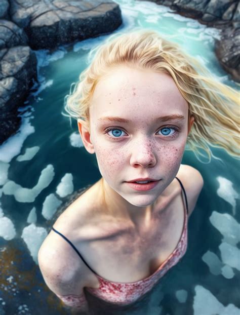 Pov Looking Down At A Hot Swedish Teen Girl In A Hot Spring Glacial Background Hyper Realistic