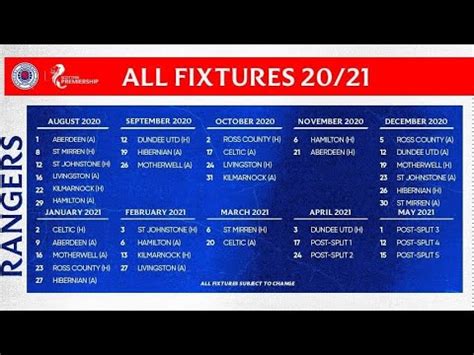 Maybe you would like to learn more about one of these? Rangers 2020/21 Fixtures List - YouTube