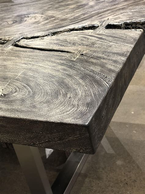 Grey Stone Finish On A Chamcha Wood Dining Table Texture Closeup