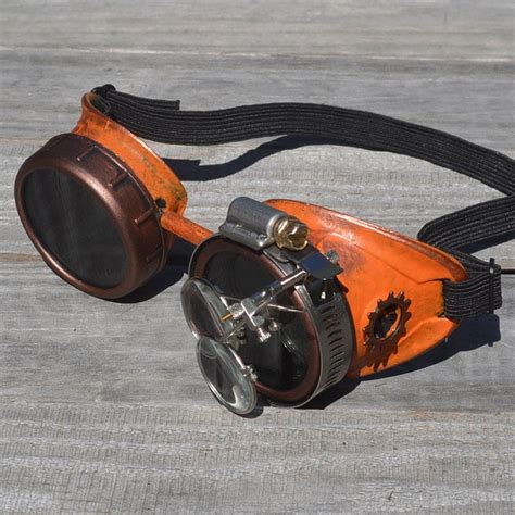 orange and copper steampunk goggles with copper gears and etsy