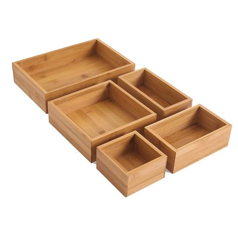 Bonusall 5 Piece Bamboo Drawer Organizer Set Wooden Desk Storage Box