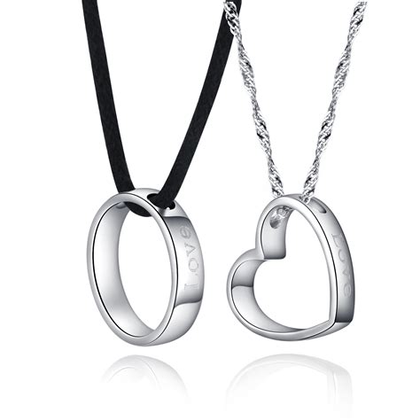 Sterling Couple Lovers Round Heart Pendants Necklaces Jewelry Sets