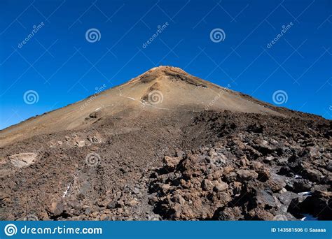 Teide Volcano Iconic Crater Against Clear Blue Sky Stock Photo Image