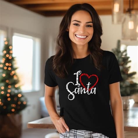 I Love Santa Black Or White Soft Unisex Cotton Adult T Shirt Christmas Pajamas Festive Holiday