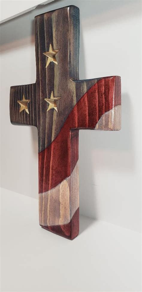 American Flag Cross Wooden Flag Patriotic Wood Flag Usa Etsy