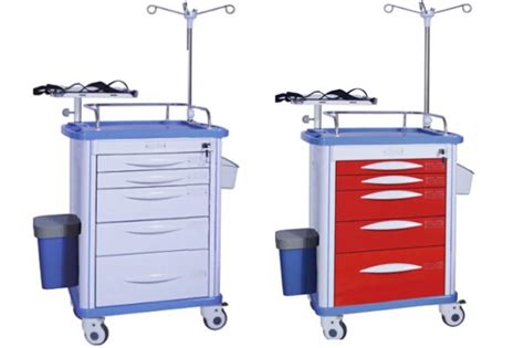 Abs Medical Trolley Red Color Emergency Cart 5 Drawers Hospital Crash