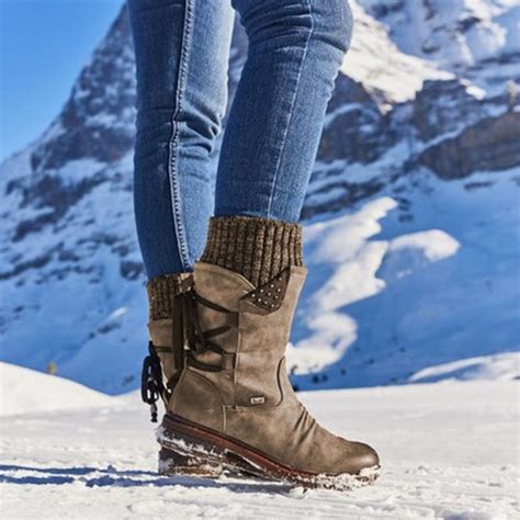 2021 Women Winter Mid Calf Boot Flock Winter Shoes Ladies Fashion