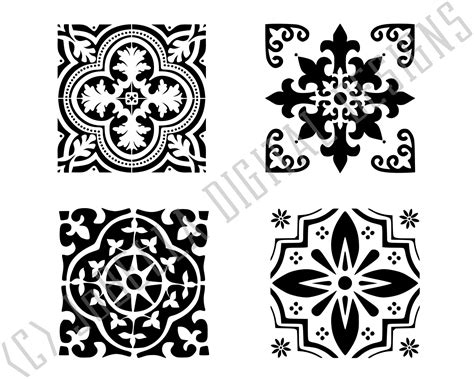Download Spanish Tile SVG, Printable, and Stencil Design (Set of 4) - SoFontsy