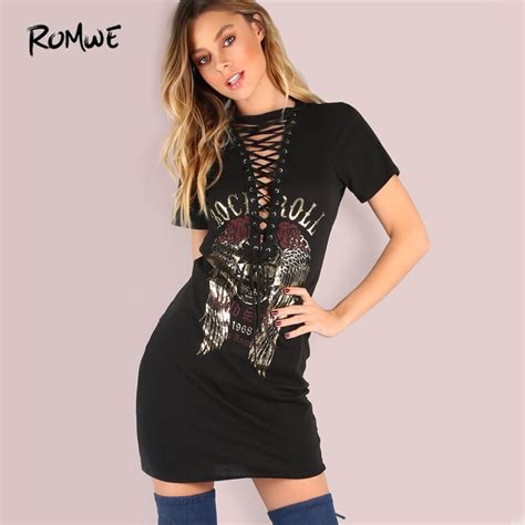 Shot exclusively for fashion gone. ROMWE Vintage Lace Up Sheath Dress Sexy Women Rock and ...