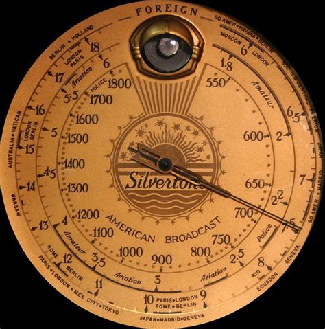 The dial of a Silvertone Sears Model 4465 Tombstone Radio, 1936