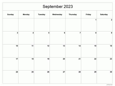 Blank Calendar Sept 2023 Printable Pelajaran