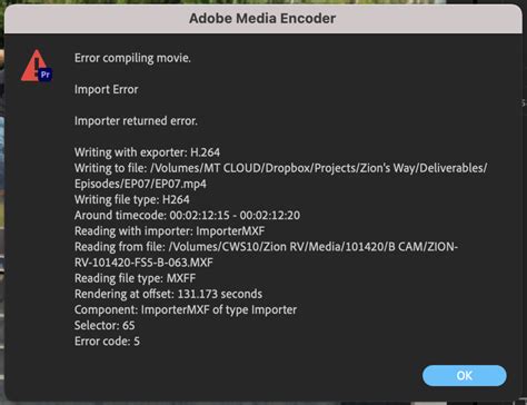 Error Compiling Movie Importer Error In Premiere Adobe Community
