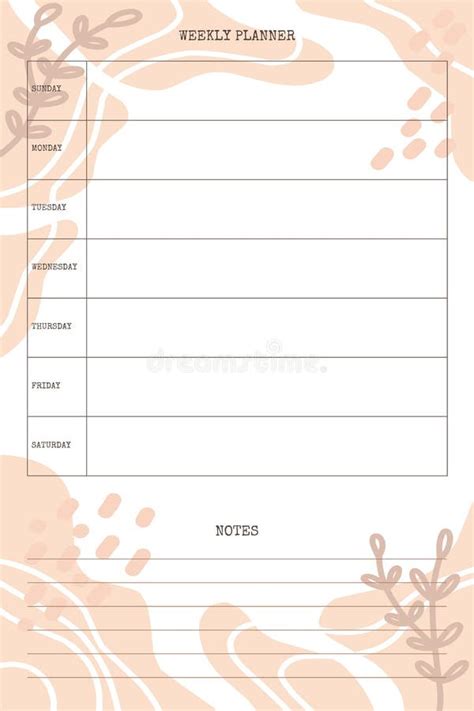 Weekly Planner Template With Hand Drawn Trendy Organic Shapes And