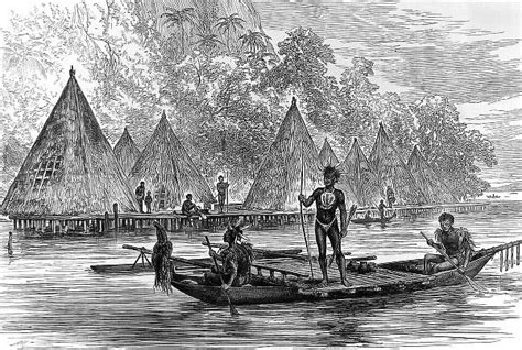 Village In Humboldt Bay New Guinea 1875 Available As Framed Prints