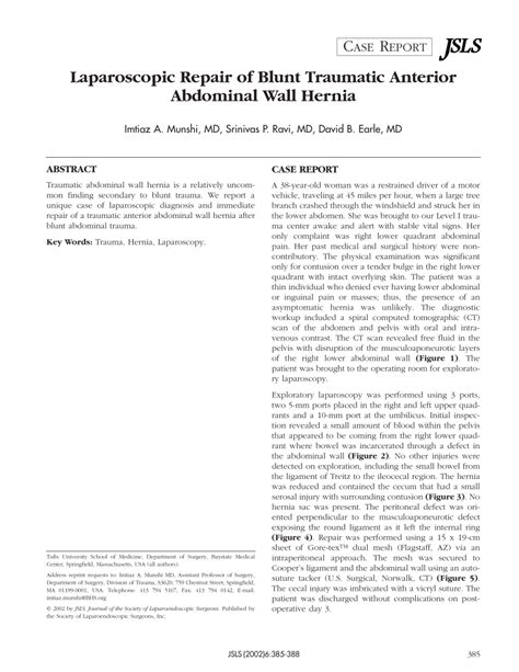 Pdf Laparoscopic Repair Of Blunt Traumatic Anterior Abdominal Wall Hernia