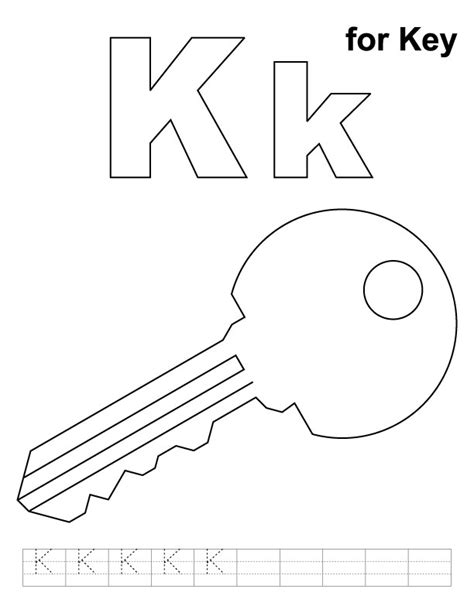 K For Key Coloring Page With Handwriting Practice Download Free K For