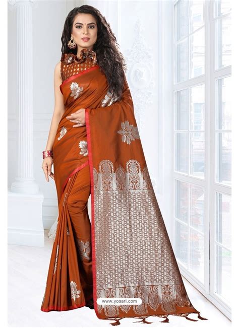 Buy Brown Silk Designer Saree Designer Sarees