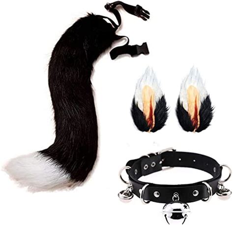 Faux Fur Wolf Fox Tail Ears Hair Clips And Bell Leather