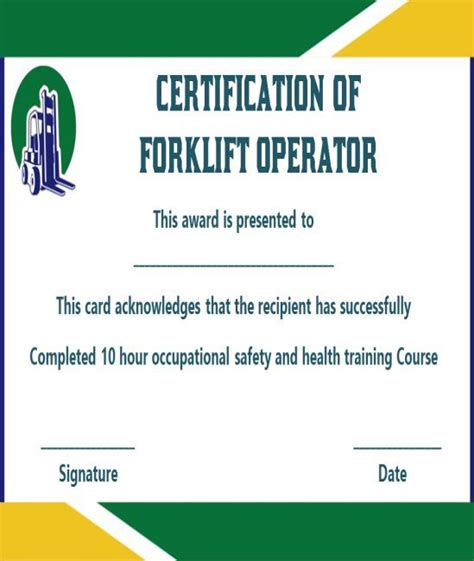 With your forklift operators certification you get forklift operator's certification card with your name good for 3 years print your own personalized forklift operation course certificate upon completion 15+Forklift Certification Card Template For Training Providers | Card template, Forklift, Templates
