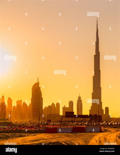Dubai Skyline At Dusk Uae Stock Photo Alamy