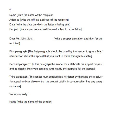 appeal letters  samples examples format sample templates