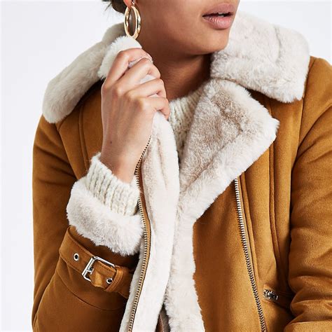 Tan Faux Fur Aviator Jacket Tan Faux Fur Aviator Jackets Jackets