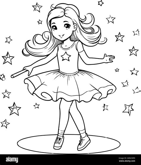 Coloring Page Outline Of A Little Girl Ballerina Dancing Stock Vector