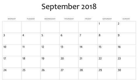 September 2018 Excel Printable Calendar Spreadsheet Templates Excel